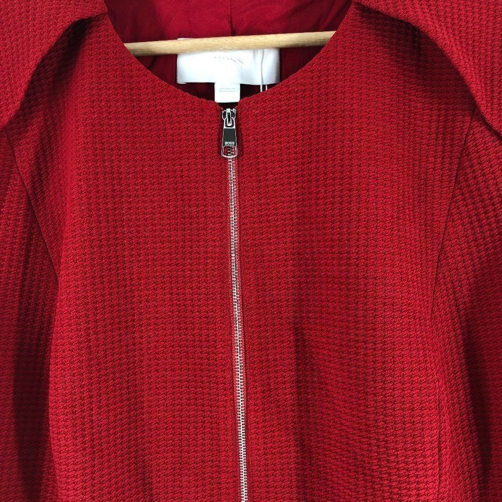 BOSS Jaculia Houndstooth Zip Red Jacket Size 14 - Picture 6 of 14